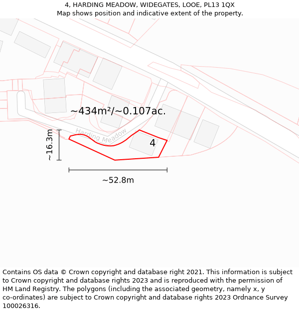 4, HARDING MEADOW, WIDEGATES, LOOE, PL13 1QX: Plot and title map