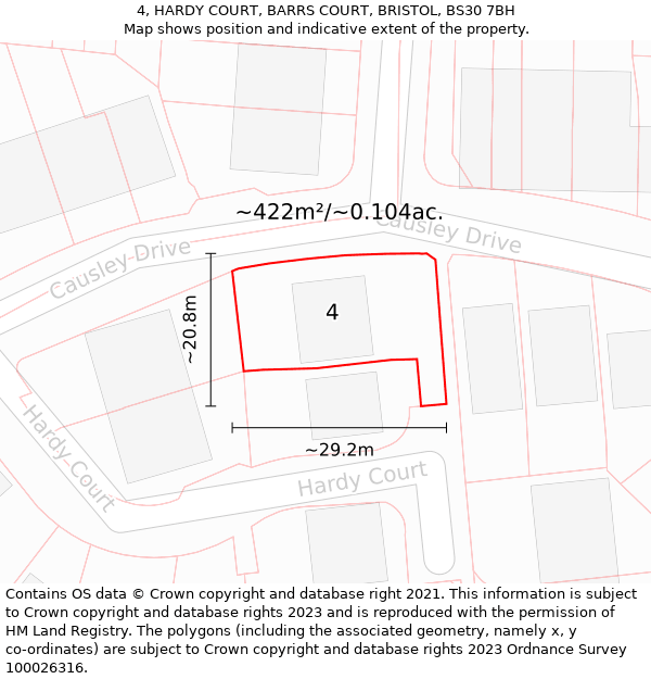 4, HARDY COURT, BARRS COURT, BRISTOL, BS30 7BH: Plot and title map