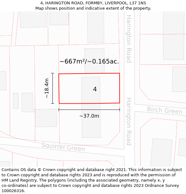 4, HARINGTON ROAD, FORMBY, LIVERPOOL, L37 1NS: Plot and title map