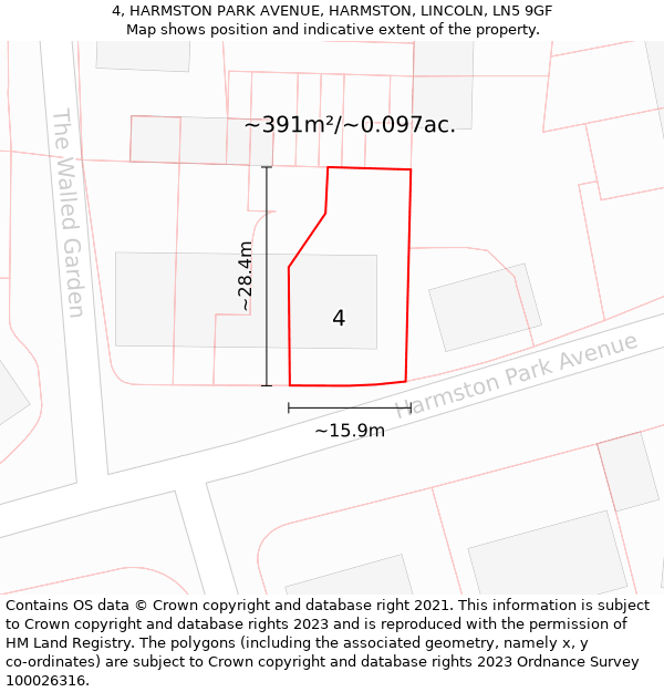 4, HARMSTON PARK AVENUE, HARMSTON, LINCOLN, LN5 9GF: Plot and title map