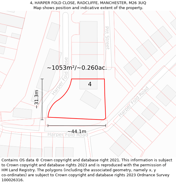 4, HARPER FOLD CLOSE, RADCLIFFE, MANCHESTER, M26 3UQ: Plot and title map