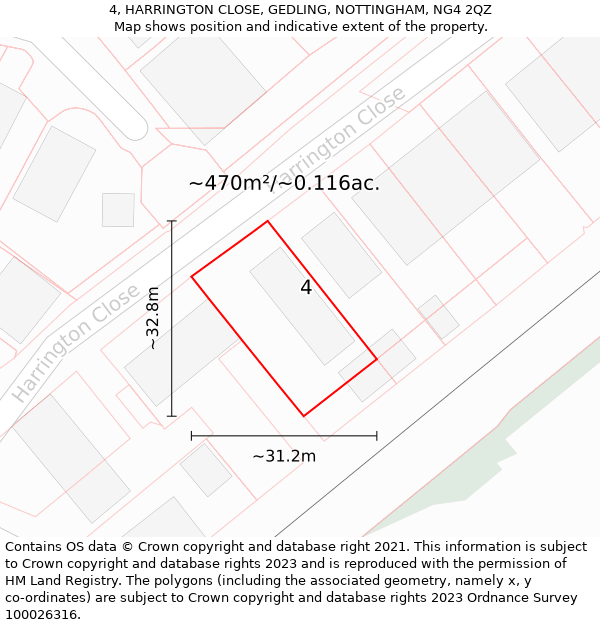 4, HARRINGTON CLOSE, GEDLING, NOTTINGHAM, NG4 2QZ: Plot and title map