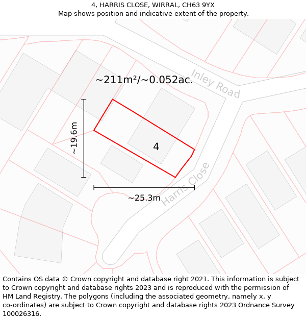 4, HARRIS CLOSE, WIRRAL, CH63 9YX: Plot and title map