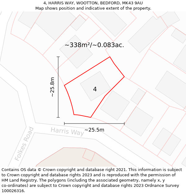 4, HARRIS WAY, WOOTTON, BEDFORD, MK43 9AU: Plot and title map