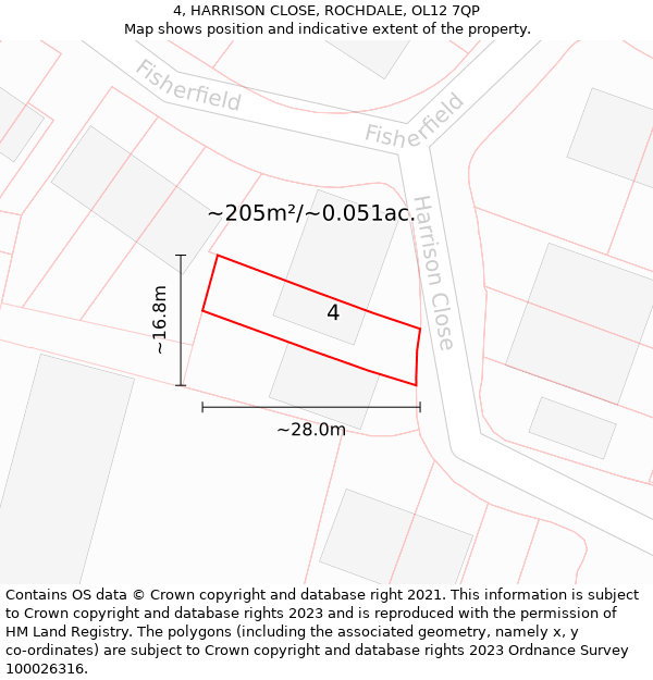 4, HARRISON CLOSE, ROCHDALE, OL12 7QP: Plot and title map