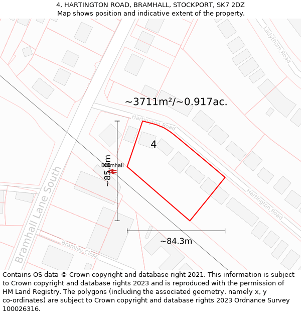 4, HARTINGTON ROAD, BRAMHALL, STOCKPORT, SK7 2DZ: Plot and title map