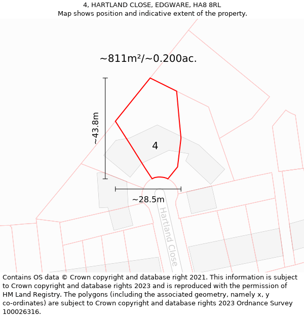 4, HARTLAND CLOSE, EDGWARE, HA8 8RL: Plot and title map