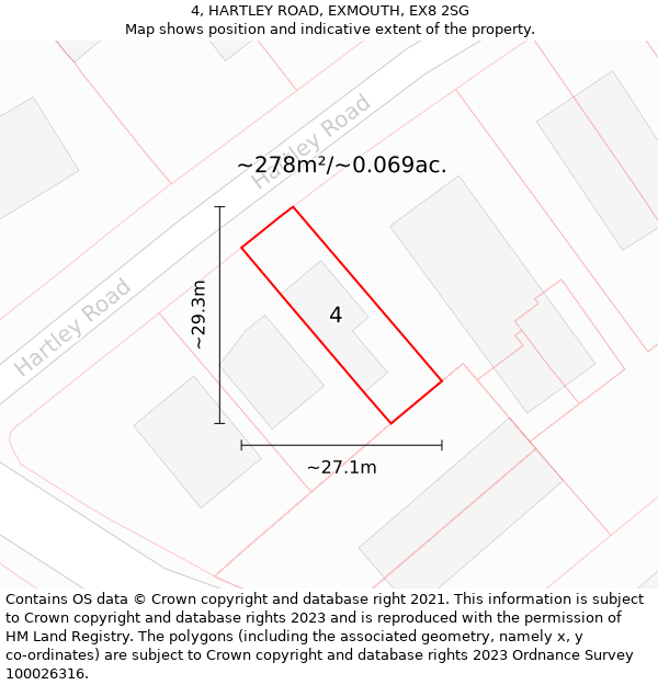 4, HARTLEY ROAD, EXMOUTH, EX8 2SG: Plot and title map
