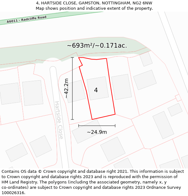 4, HARTSIDE CLOSE, GAMSTON, NOTTINGHAM, NG2 6NW: Plot and title map