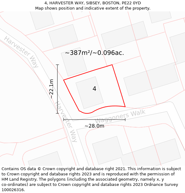 4, HARVESTER WAY, SIBSEY, BOSTON, PE22 0YD: Plot and title map