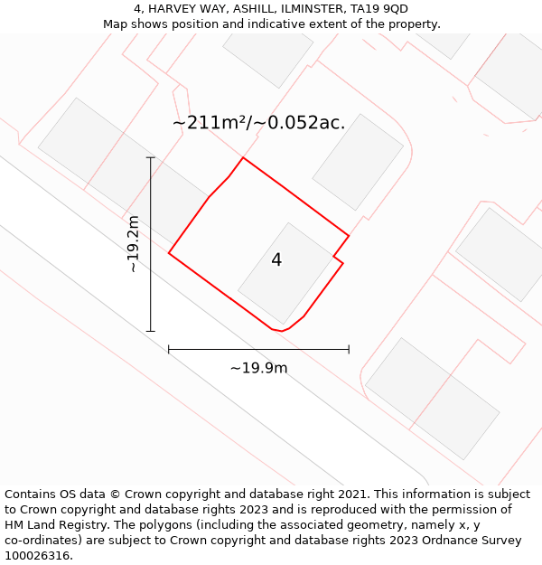 4, HARVEY WAY, ASHILL, ILMINSTER, TA19 9QD: Plot and title map