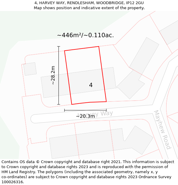 4, HARVEY WAY, RENDLESHAM, WOODBRIDGE, IP12 2GU: Plot and title map