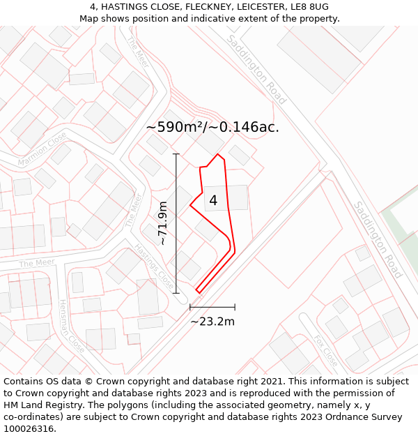 4, HASTINGS CLOSE, FLECKNEY, LEICESTER, LE8 8UG: Plot and title map