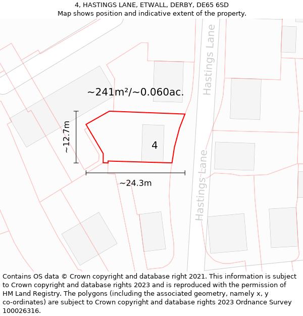 4, HASTINGS LANE, ETWALL, DERBY, DE65 6SD: Plot and title map