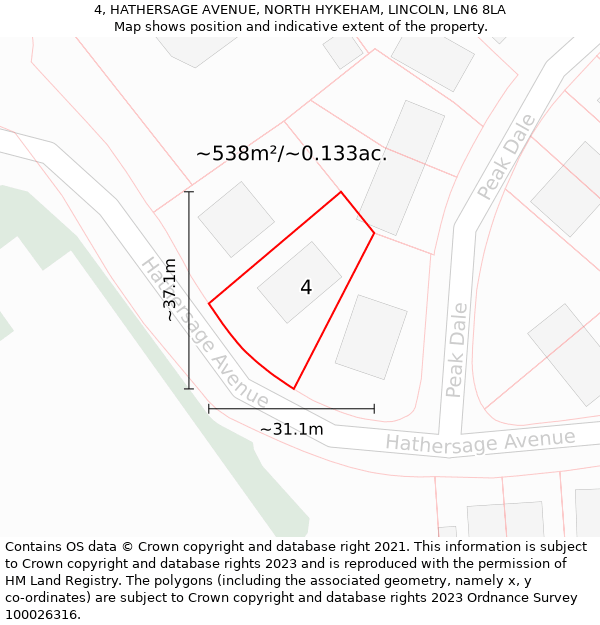 4, HATHERSAGE AVENUE, NORTH HYKEHAM, LINCOLN, LN6 8LA: Plot and title map