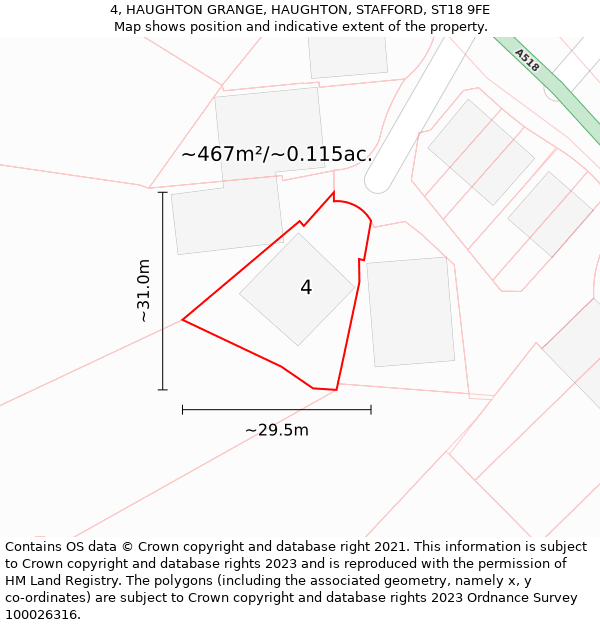 4, HAUGHTON GRANGE, HAUGHTON, STAFFORD, ST18 9FE: Plot and title map