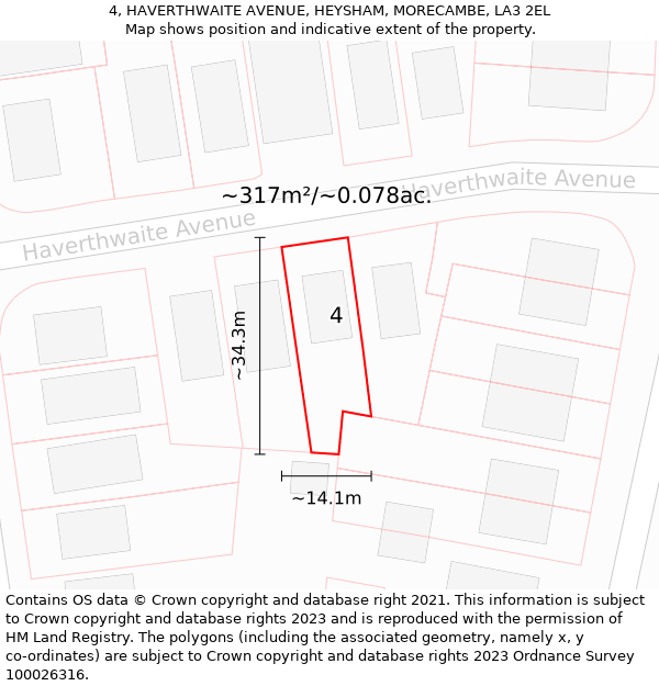 4, HAVERTHWAITE AVENUE, HEYSHAM, MORECAMBE, LA3 2EL: Plot and title map