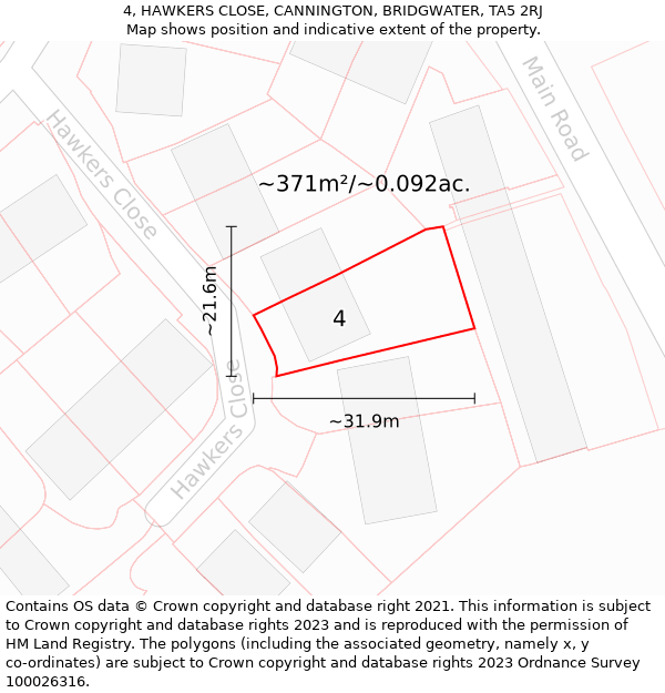 4, HAWKERS CLOSE, CANNINGTON, BRIDGWATER, TA5 2RJ: Plot and title map