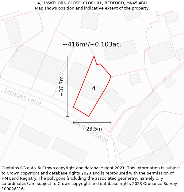 4, HAWTHORN CLOSE, CLOPHILL, BEDFORD, MK45 4BH: Plot and title map