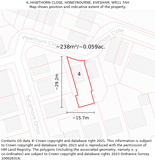 4, HAWTHORN CLOSE, HONEYBOURNE, EVESHAM, WR11 7AH: Plot and title map