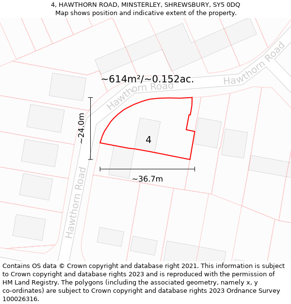 4, HAWTHORN ROAD, MINSTERLEY, SHREWSBURY, SY5 0DQ: Plot and title map