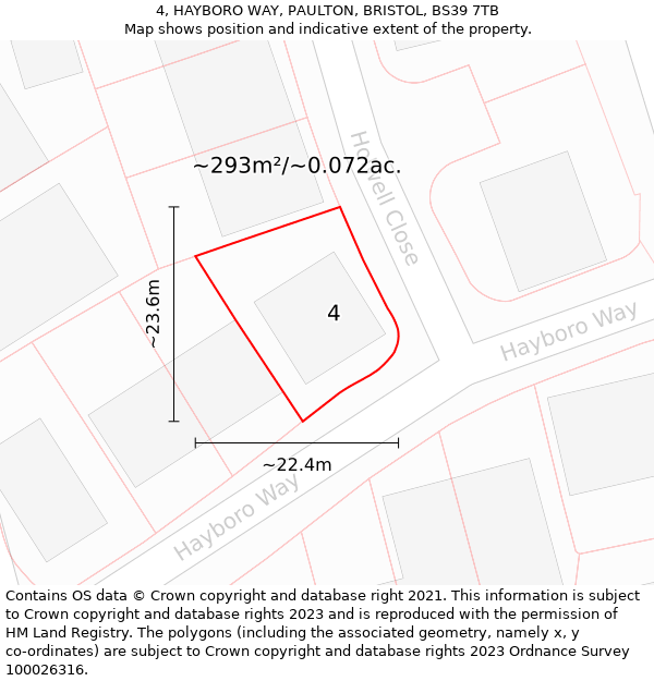 4, HAYBORO WAY, PAULTON, BRISTOL, BS39 7TB: Plot and title map