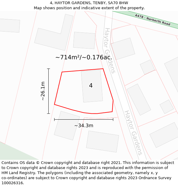 4, HAYTOR GARDENS, TENBY, SA70 8HW: Plot and title map