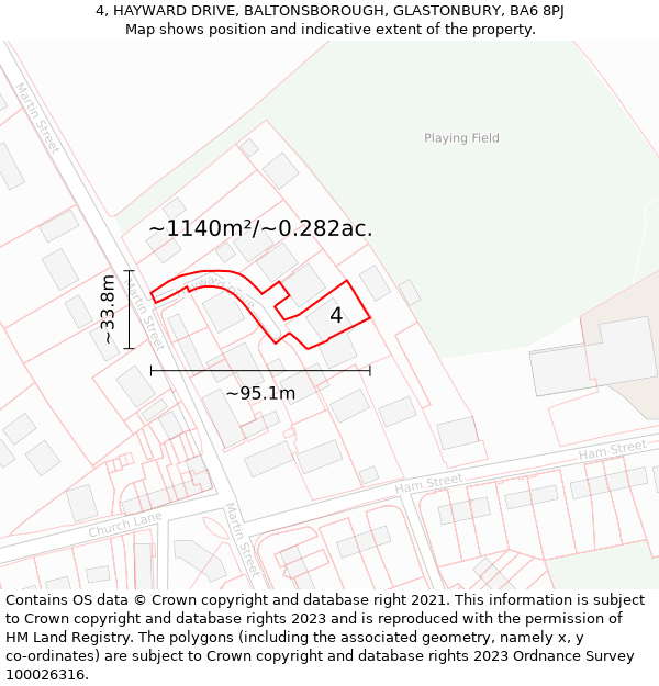 4, HAYWARD DRIVE, BALTONSBOROUGH, GLASTONBURY, BA6 8PJ: Plot and title map