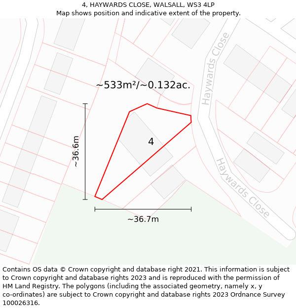 4, HAYWARDS CLOSE, WALSALL, WS3 4LP: Plot and title map