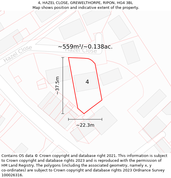 4, HAZEL CLOSE, GREWELTHORPE, RIPON, HG4 3BL: Plot and title map