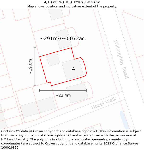 4, HAZEL WALK, ALFORD, LN13 9BX: Plot and title map