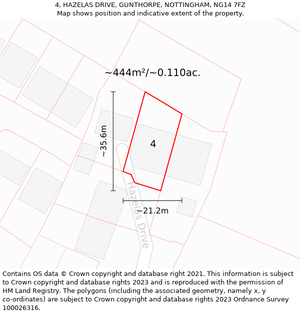 4, HAZELAS DRIVE, GUNTHORPE, NOTTINGHAM, NG14 7FZ: Plot and title map