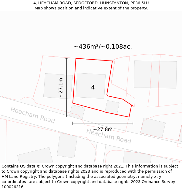 4, HEACHAM ROAD, SEDGEFORD, HUNSTANTON, PE36 5LU: Plot and title map