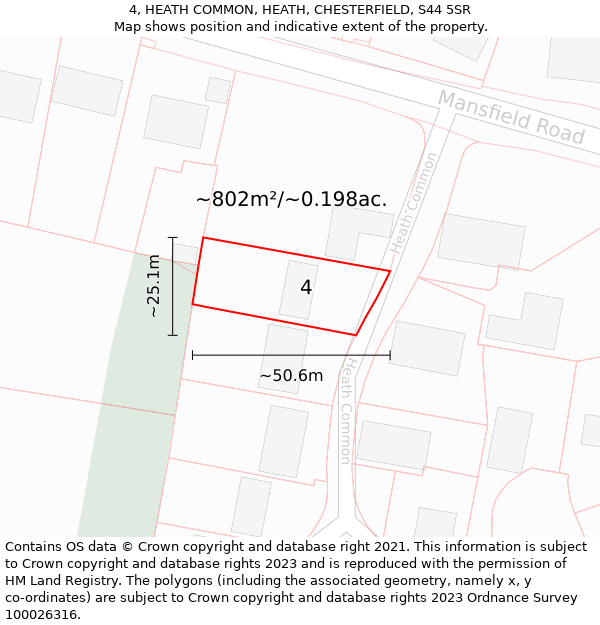 4, HEATH COMMON, HEATH, CHESTERFIELD, S44 5SR: Plot and title map