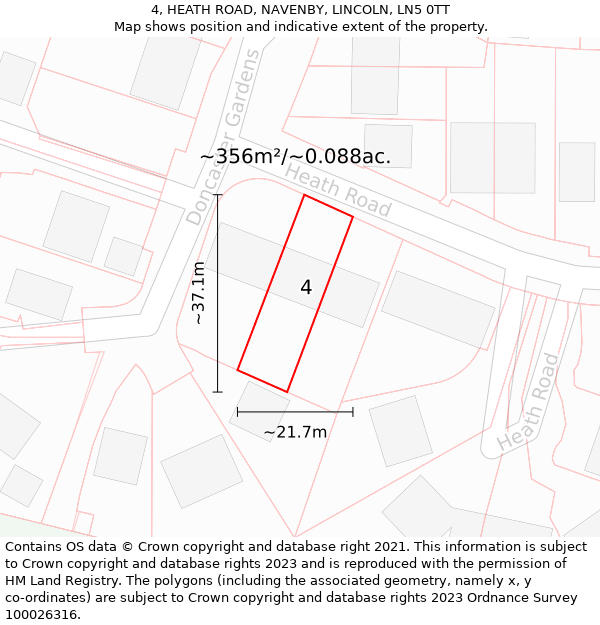 4, HEATH ROAD, NAVENBY, LINCOLN, LN5 0TT: Plot and title map