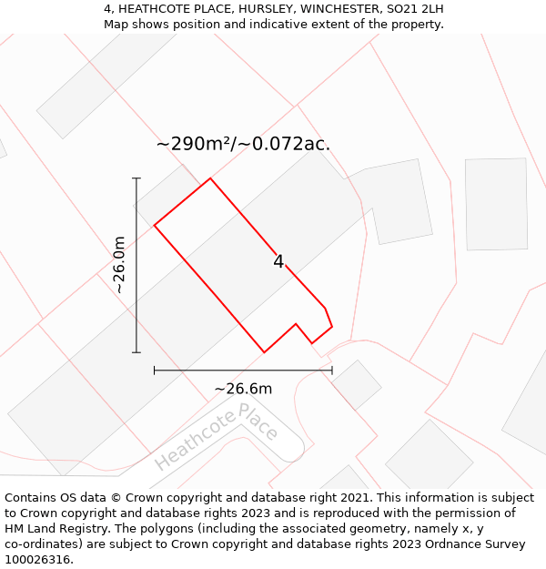 4, HEATHCOTE PLACE, HURSLEY, WINCHESTER, SO21 2LH: Plot and title map