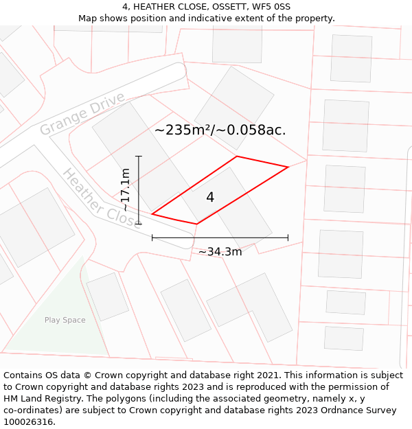 4, HEATHER CLOSE, OSSETT, WF5 0SS: Plot and title map