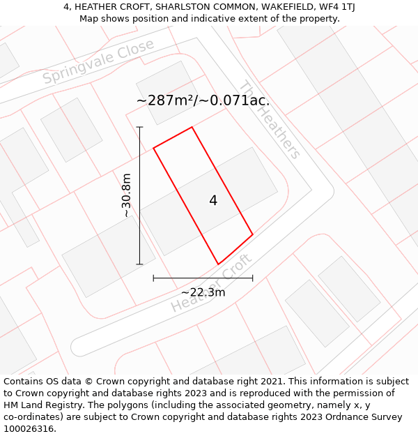 4, HEATHER CROFT, SHARLSTON COMMON, WAKEFIELD, WF4 1TJ: Plot and title map