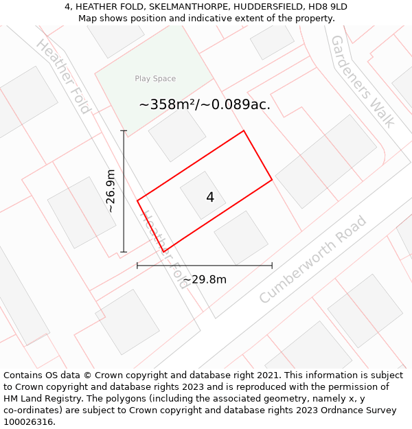 4, HEATHER FOLD, SKELMANTHORPE, HUDDERSFIELD, HD8 9LD: Plot and title map