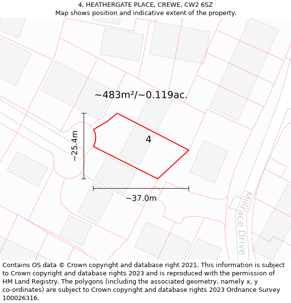 4, HEATHERGATE PLACE, CREWE, CW2 6SZ: Plot and title map