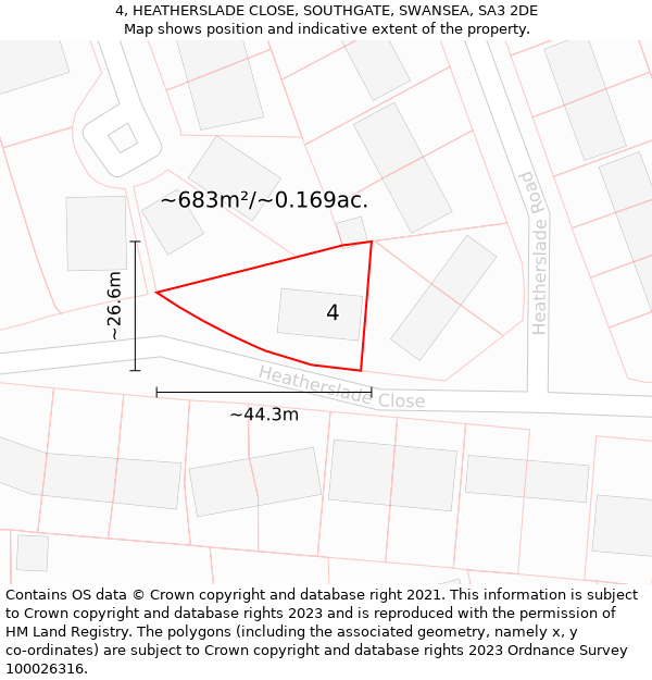 4, HEATHERSLADE CLOSE, SOUTHGATE, SWANSEA, SA3 2DE: Plot and title map