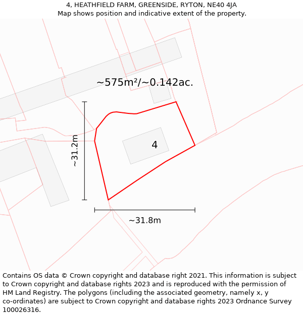 4, HEATHFIELD FARM, GREENSIDE, RYTON, NE40 4JA: Plot and title map