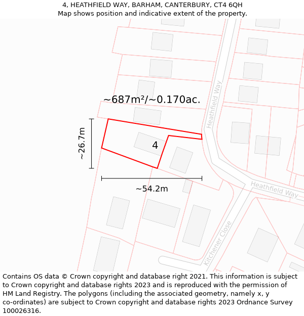 4, HEATHFIELD WAY, BARHAM, CANTERBURY, CT4 6QH: Plot and title map