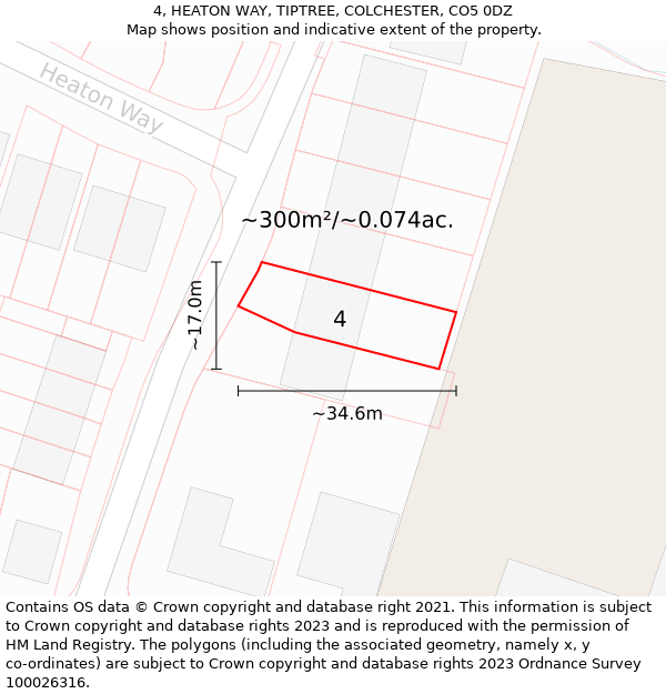 4, HEATON WAY, TIPTREE, COLCHESTER, CO5 0DZ: Plot and title map