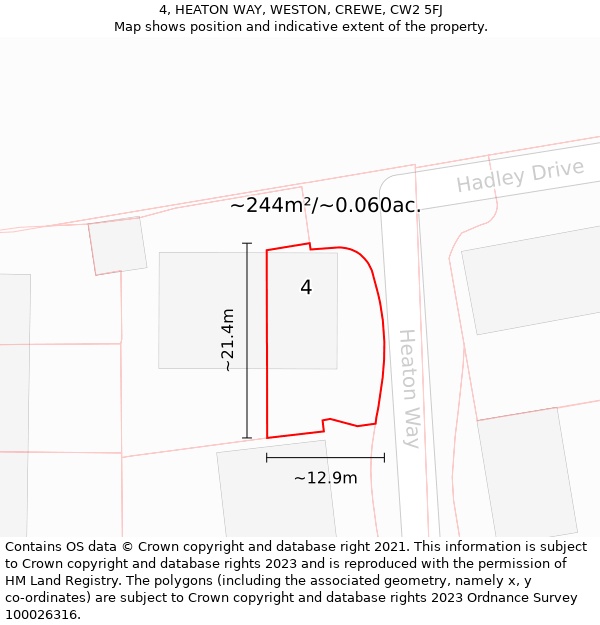 4, HEATON WAY, WESTON, CREWE, CW2 5FJ: Plot and title map