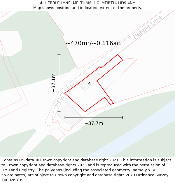 4, HEBBLE LANE, MELTHAM, HOLMFIRTH, HD9 4NA: Plot and title map