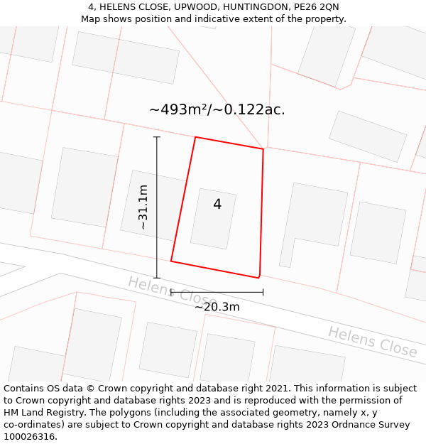 4, HELENS CLOSE, UPWOOD, HUNTINGDON, PE26 2QN: Plot and title map