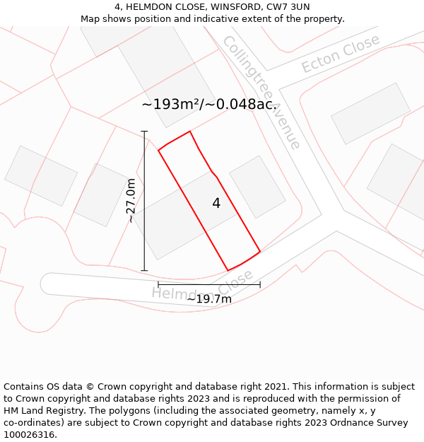 4, HELMDON CLOSE, WINSFORD, CW7 3UN: Plot and title map