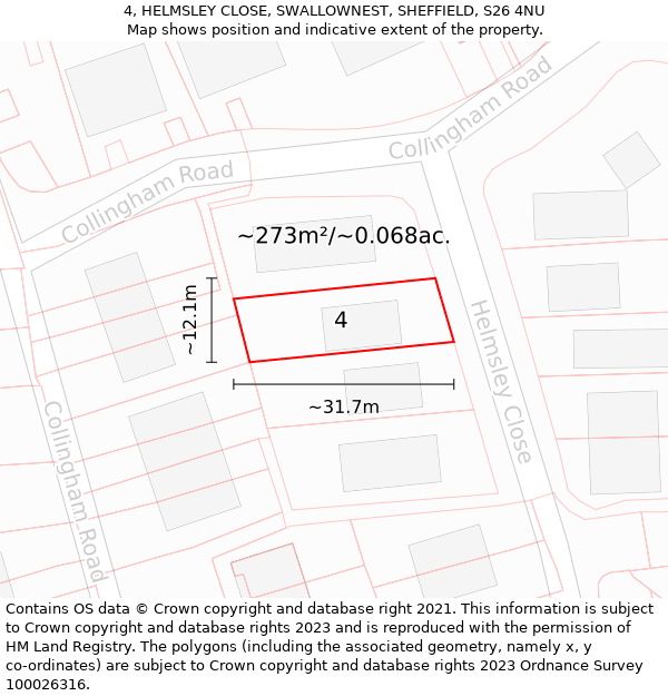 4, HELMSLEY CLOSE, SWALLOWNEST, SHEFFIELD, S26 4NU: Plot and title map