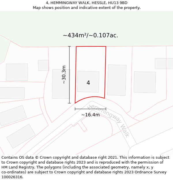 4, HEMMINGWAY WALK, HESSLE, HU13 9BD: Plot and title map